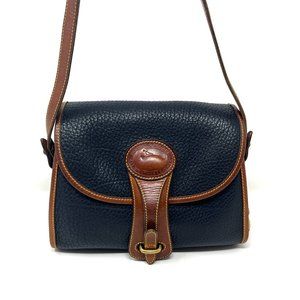 Vintage Dooney & Bourke Pebbled Leather Equestrian Crossbody Bag Black Brown